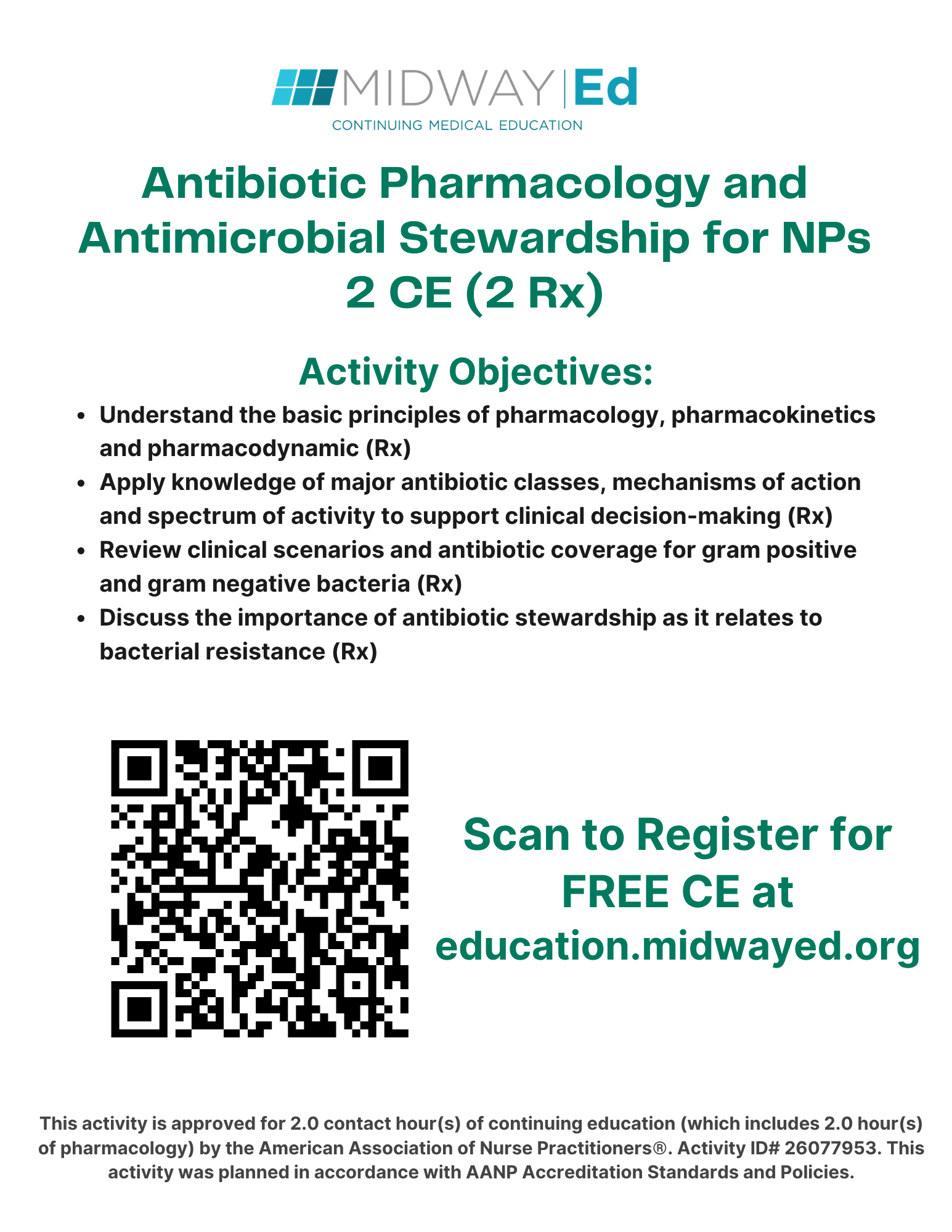 MidwayEd’s Antibiotic Pharmacology and Antimicrobial Stewardship Flyer